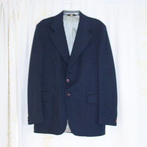 Vintage Panhandle Slim Navy Blue Polyester Gingham Blazer Sport Coat Men' s 42 L